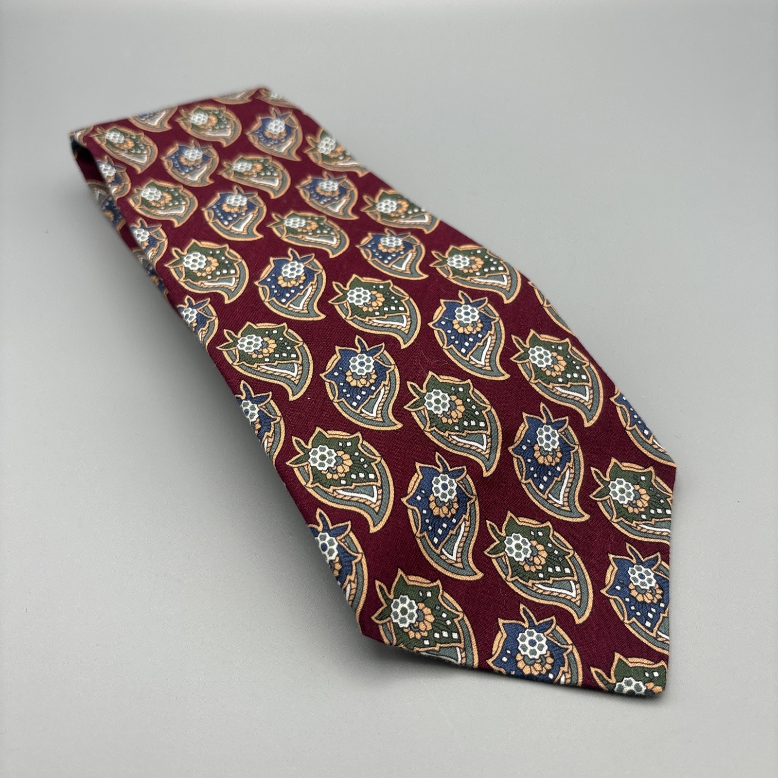 Rooster Neck Tie Floral Burgundy 100% Cotton Necktie Neckwear Classic Usa